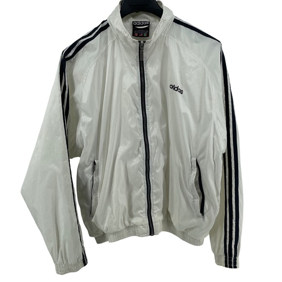 Adidas Vintage Track Jacket Windbreaker Mens XL Y2K White 3-Stripe Trefoil RARE